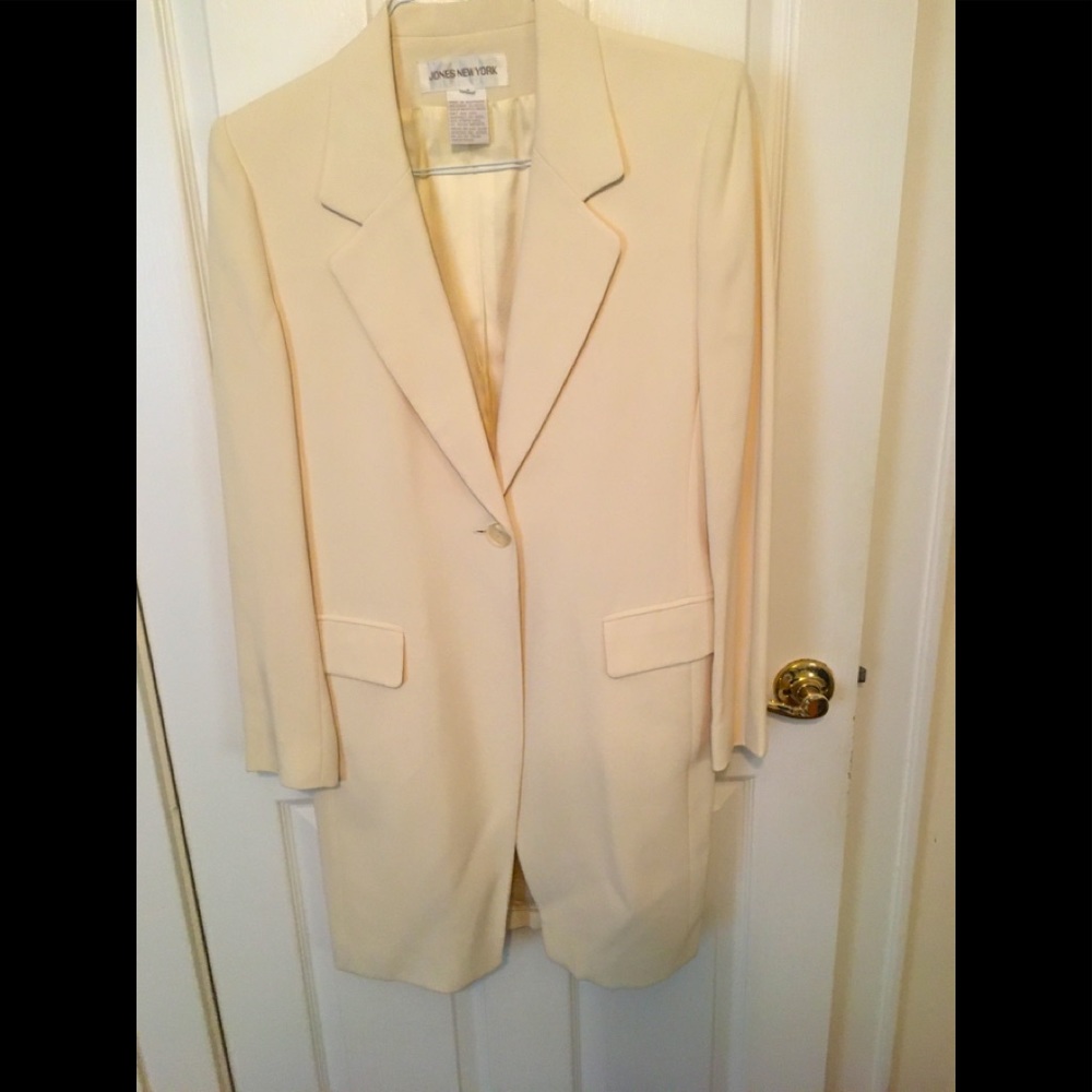 Petite-sized Long cream silky dressy jacket